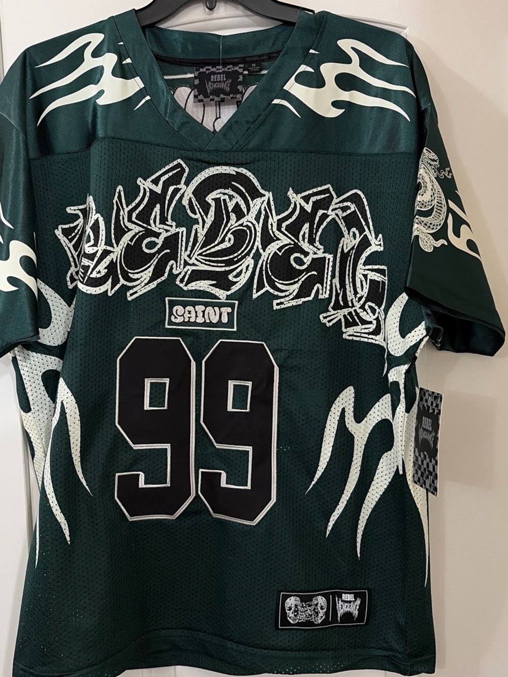 Men's Dark Green Graphic Mesh Jersey - 99 Motif